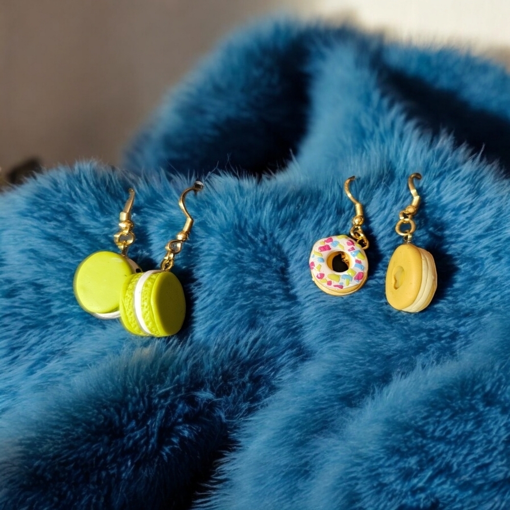 Earrings- two pair. Mini Macroons and Sprinkle donuts. Hypoallergenic. NWT